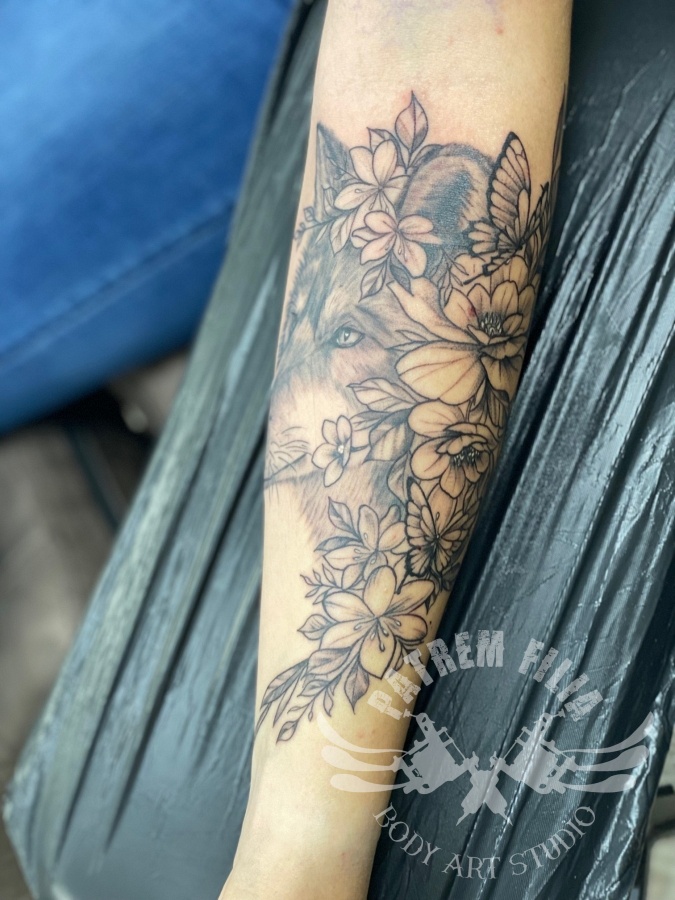 Vos met bloemen Tattoeages 1