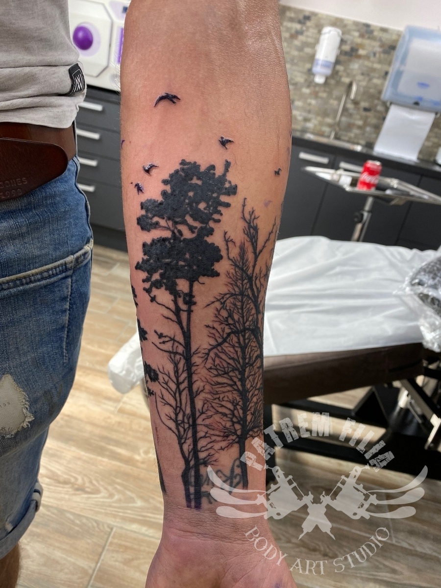 Bomen op onderarm Tattoeages