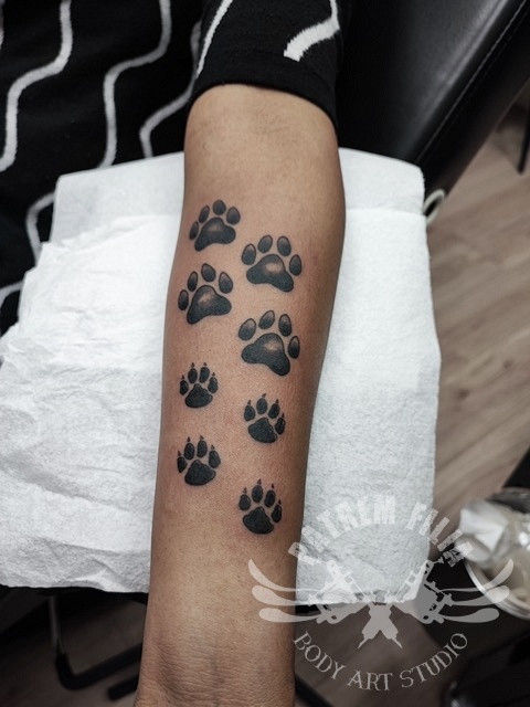 Honde en Katte pootjes op onderarm Tattoeages
