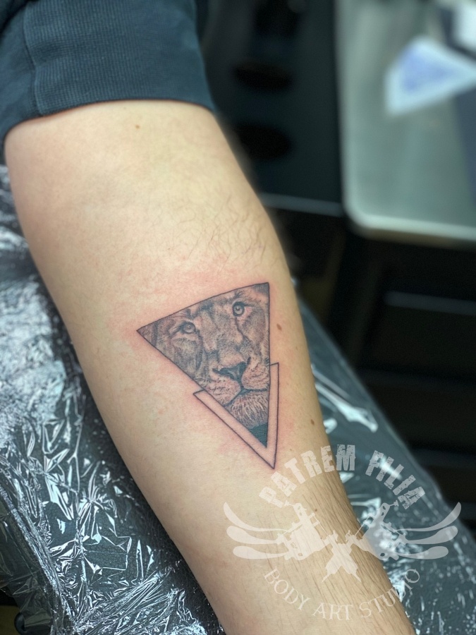 Leeuw in geometrie gevangen Tattoeages