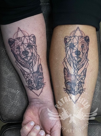 beer en kat realistisch/geometrisch