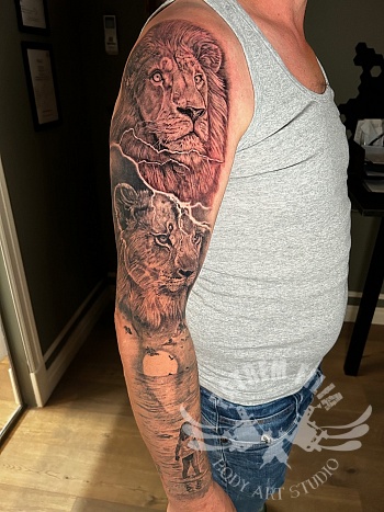 sleeve met leeuwen en kind 