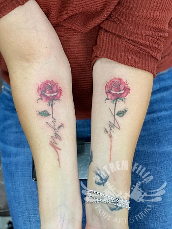 Watercolor rozen, koppeltattoo
