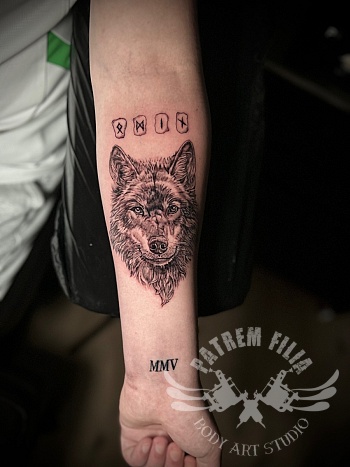 Wolf met Runen tekst