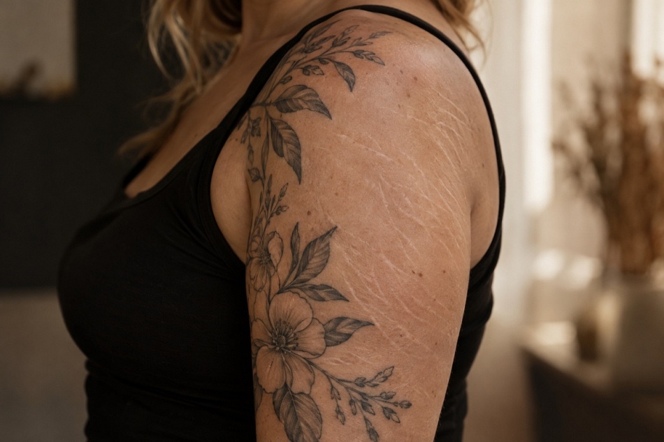 Kan je tatoeëren over striemen, cellulite of losse huid?